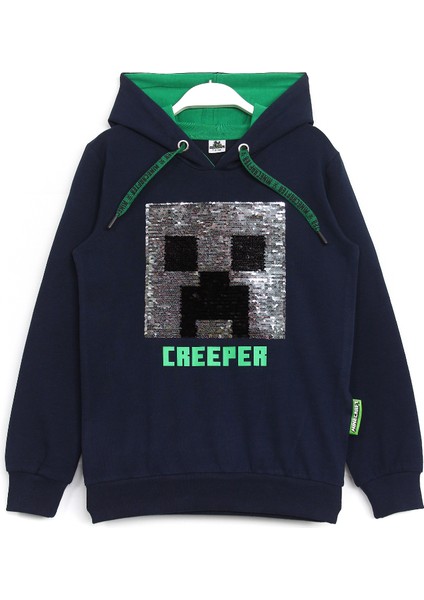 Creeper Baskılı Renk Değiştiren Pul Payetli Çocuk Kapşonlu Sweatshirt