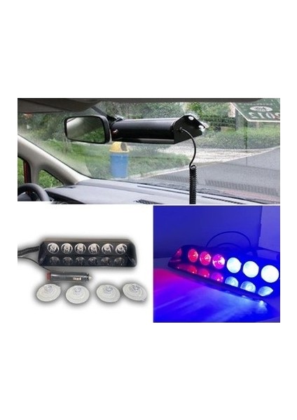 6 Ledli̇ Cam Içi̇ Vantuzlu Çakar Lamba Kırmızı-Mavi