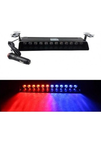 12 Ledli̇ Cam Içi̇ Vantuzlu Çakar Lamba Mavi-Kırmızı