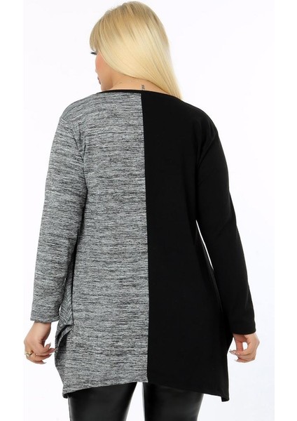 Yuvarlak Yaka Asimetrik Çift Renk Cepli Uzun Kol Tunik indirimleri