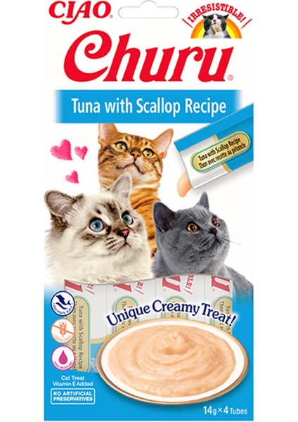 Churu Püre Ton & Taraklı Kedi Maması 4 x 14 gr