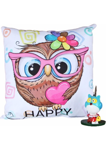 Baykuş Puf Yastık Açık Mavi Masa Lambası Işıklı Biblo