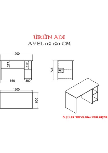 Kalender Dekor Avel Snow 120 cm Çalışma Masası Takımı