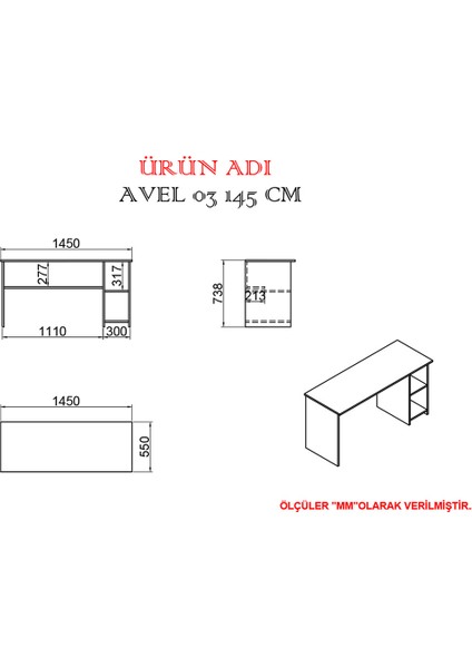 Kalender Dekor Avel Mayra 145 cm Çalışma Masası Takımı