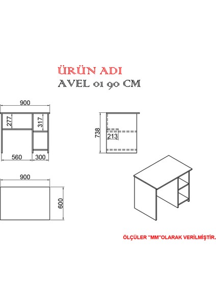 Kalender Dekor Avel Mayra 90 cm Çalışma Masası Takımı