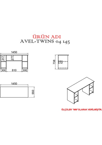 Kalender Dekor Avel-Twins Snow 145 cm Çalışma Masası Takımı