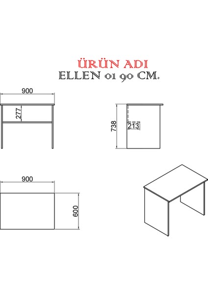 Ellen Snow 90 cm Çalışma Masası Takımı