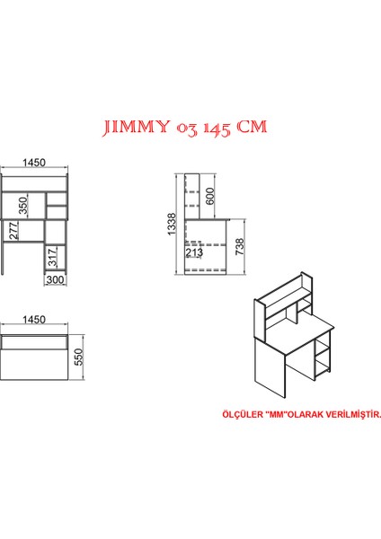 Jimmy Snow 145 cm Çalışma Masası Takımı