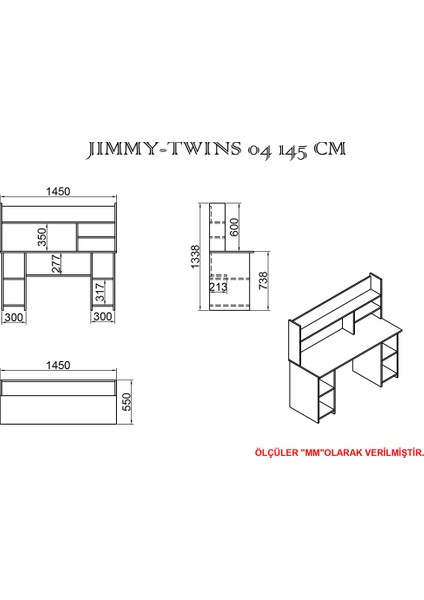 Kalender Dekor Jimmy-Twins Mayra 145 cm Çalışma Masası Takımı