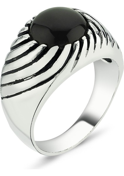 Siyah Taşlı Gümüş Erkek Yüzüğü