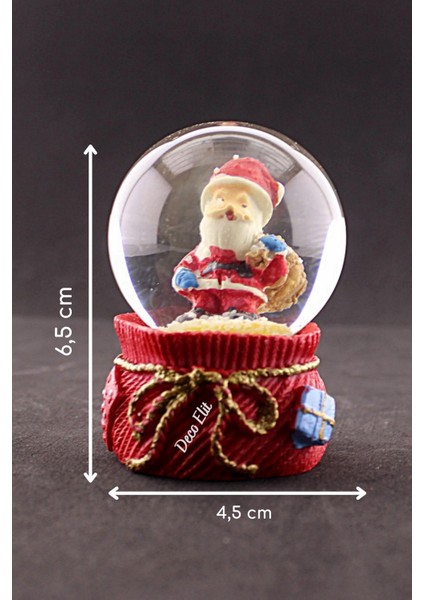 Dekoratif Yeni Yıl Torbalı Noel Baba Temalı Mini Boy Kar Küresi 6,5 cm