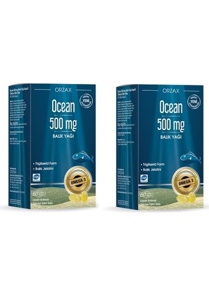 Ocean 500 Mg 60 Softjel Kapsül Balık Yağı Limon Aromalı*2 Adet