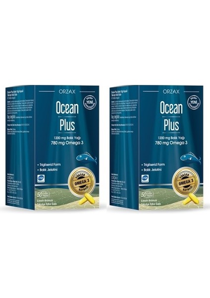 Ocean Plus 50 Softjel Kapsül 1200 Mg Balık Yağı Limon Aromalı*2 Adet