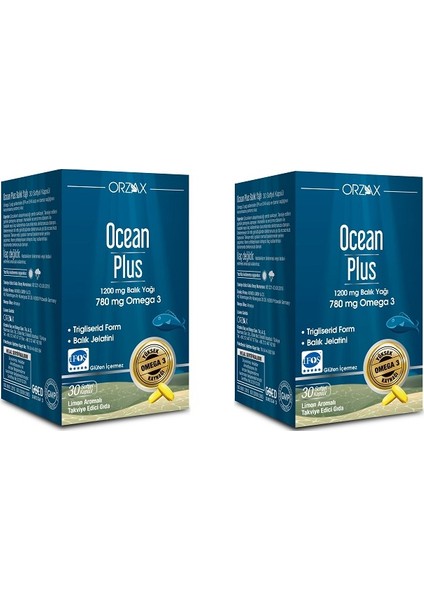 Ocean Plus 30 Softjel Kapsül 1200 Mg Balık Yağı Limon Aromalı*2 Adet