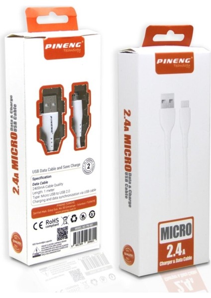 2.4A Micro USB Data ve Şarj Kablosu - Beyaz