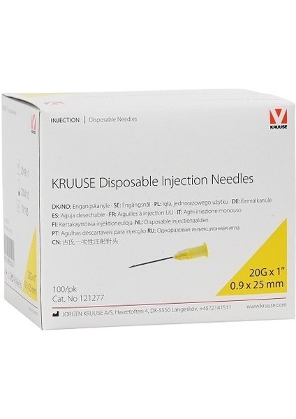 Enjektör Iğnesi 0.9 x 25 Mm. Sarı (20G x 1) 100 Adet