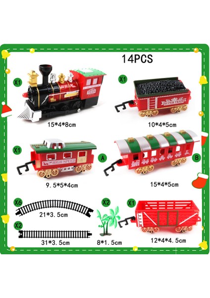 14 Adet Noel Tren Set Klasik Playset Carriges Işık ve Ses Ağaçları Dekor (Yurt Dışından)