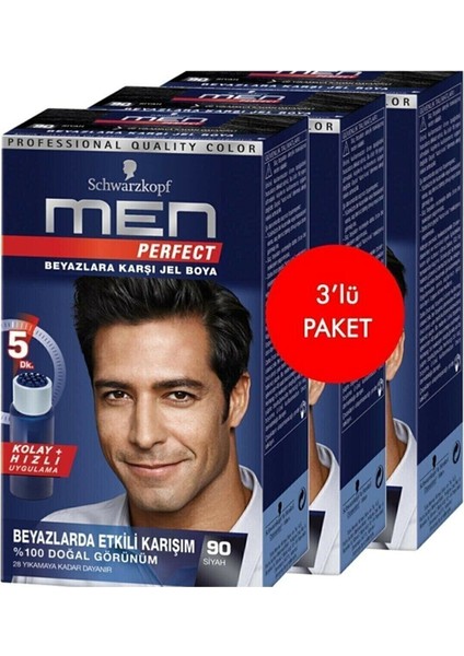 Men Perfect 90 Siyah Saç Boyası 3 Adet