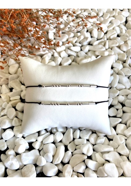 Mors Alfabesi Bileklik - 2'li Gümüş Renk + (1 Adet Hediye Bileklik)