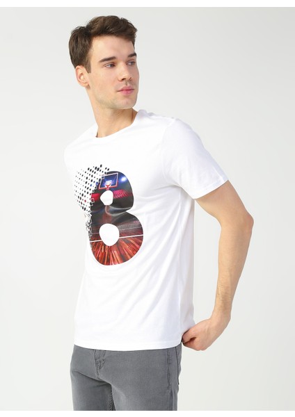 Sports Erkek Beyaz Bisiklet Yaka T-Shirt