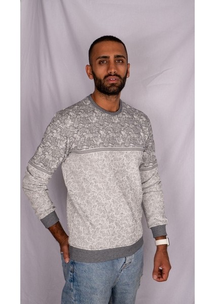 Gri Renk ve Gri Çizgi Detaylı Erkek Sweatshirt