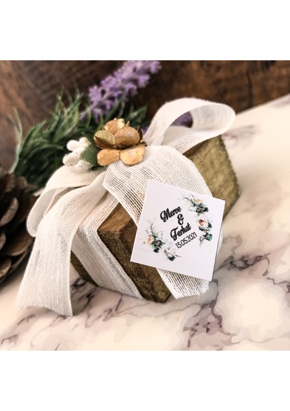 50 Adet Kurdelalı Ahşap Nikah Şekeri