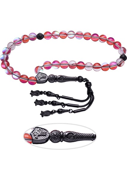 Siyah Nikel Püsküllü Kırmızı Doğal Termal Kuvars Tesbih fiyatları