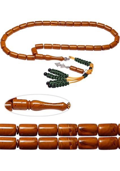 Turuncu Renkli Makrome Püsküllü Sıkma Kehribar Tesbih