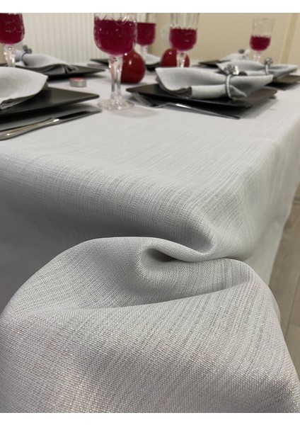 Simli Masa Örtüsü Gri 13 Parça Set