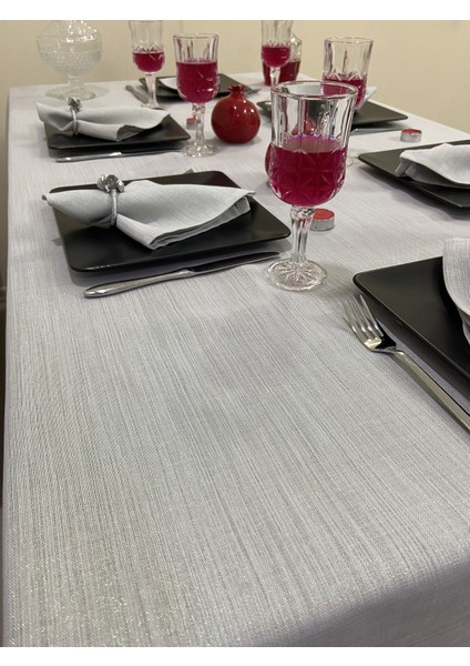 Simli Masa Örtüsü Gri 13 Parça Set modelleri