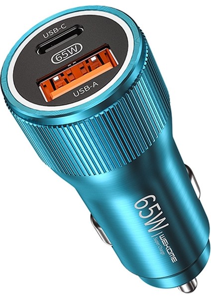 WP-C31 Flash Serisi 65 W USB + Usb-C / Tip-C Arabirimi Hızlı Araç Şarj Cihazı-Mavi (Yurt Dışından)