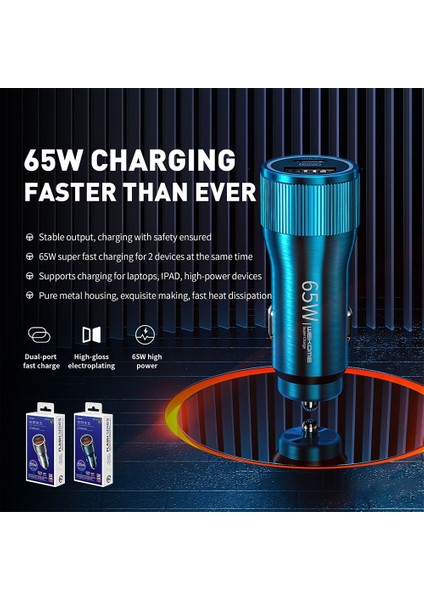 WP-C31 Flash Serisi 65 W USB + Usb-C / Tip-C Arabirimi Hızlı Araç Şarj Cihazı-Mavi (Yurt Dışından) fiyatları