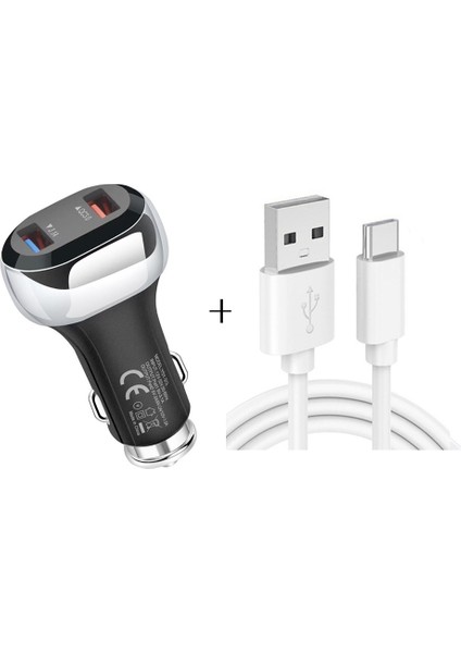 YSY-312 2 1 18 W Qc3.0 Dual USB Araç Şarj + 1m 3A USB Usb-C / Tip-C Veri Kablosu Seti-Siyah (Yurt Dışından)