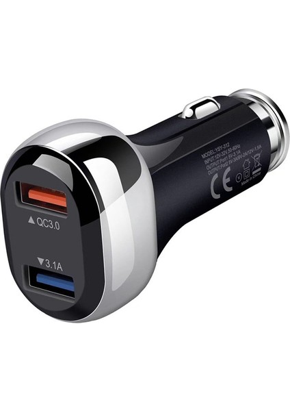 YSY-312 2 1 18 W Qc3.0 Dual USB Araç Şarj + 1m 3A USB Usb-C / Tip-C Veri Kablosu Seti-Siyah (Yurt Dışından) modelleri