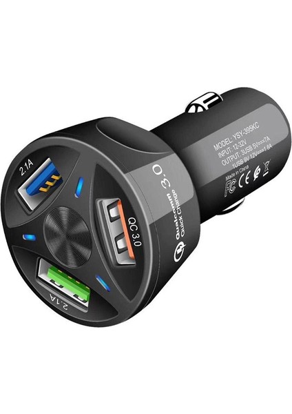 YSY-395KC Qc3.0 3 USB 35W Yüksek Güçlü Araç Şarj Cihazı / Mobil Evrensel Araç Şarj Cihazı-Siyah (Yurt Dışından)