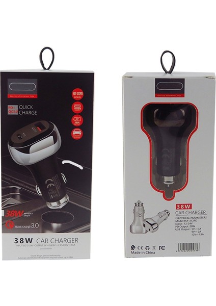 YSY-312PD Qc3.0 18W USB + Pd 20W Usb-C / Tip-C Araç Şarj Cihazı Tip-C A ile 8 Pin Veri Kablosu-Siyah (Yurt Dışından) modelleri