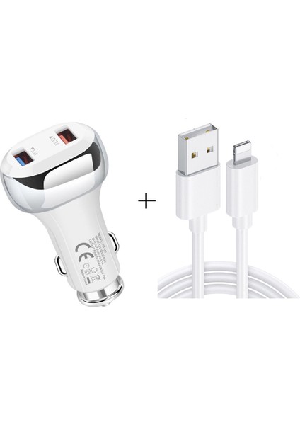 YSY-312 2 1 18 W Qc3.0 Dual USB Araç Şarj + 1m 3A USB Ila 8 Pin Veri Kablosu Seti-Beyaz (Yurt Dışından)