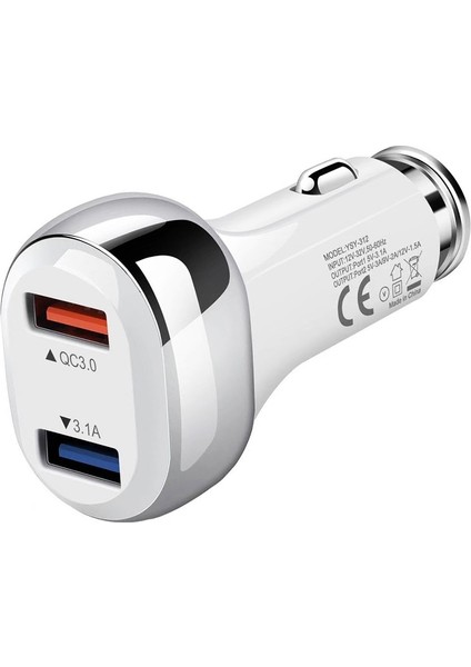 YSY-312 2 1 18 W Qc3.0 Dual USB Araç Şarj + 1m 3A USB Ila 8 Pin Veri Kablosu Seti-Beyaz (Yurt Dışından) modelleri