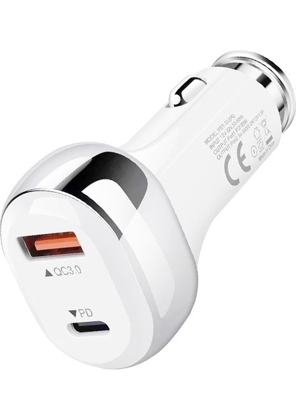 YSY-312PD Pd 20W 18 W USB Arabirimi 38W Yüksek Güçlü Araç Şarj Cihazı-Beyaz (Yurt Dışından)