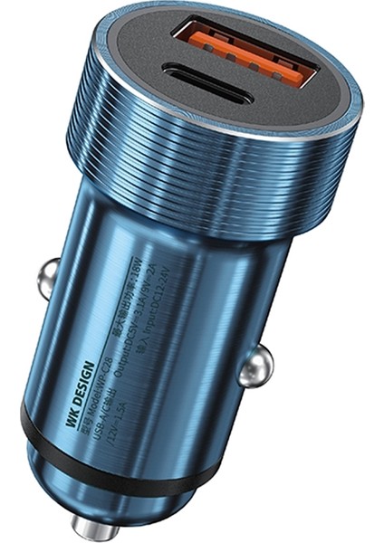 WP-C28 18W Titanyum Pd + Qc3.0 Çift USB Araç Şarj Cihazı-Mavi (Yurt Dışından)