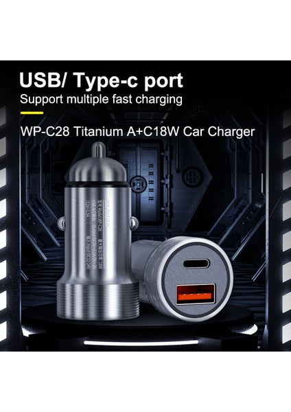 WP-C28 18W Titanyum Pd + Qc3.0 Çift USB Araç Şarj Cihazı-Mavi (Yurt Dışından) modelleri