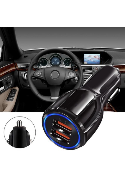 Qc3.0 Çift USB Araç Şarj + Mikro USB Hızlı Şarj Kablosu Araç Şarj Seti-Siyah (Yurt Dışından) fiyatları