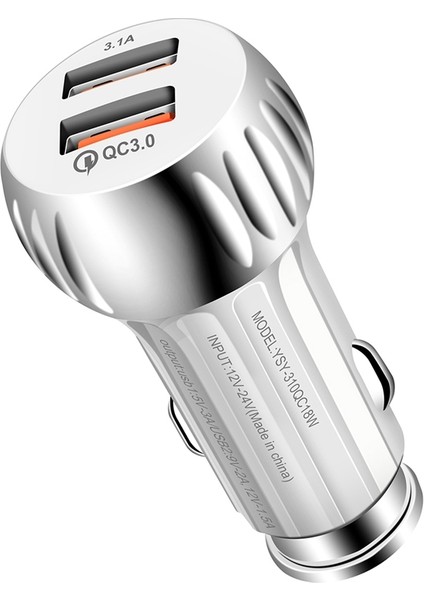 YSY-310QC18W Qc3.0 Çift Bağlantı Noktası USB Araç Şarj Cihazı + 3A USB Usb-C / Tip-C Veri Kablosu-Beyaz (Yurt Dışından) modelleri