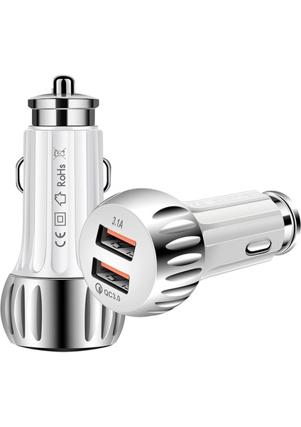 YSY-310QC18W Qc3.0 Çift Bağlantı Noktası USB Araç Şarj + 3A USB Mikro USB Veri Kablosu-Beyaz (Yurt Dışından) modelleri