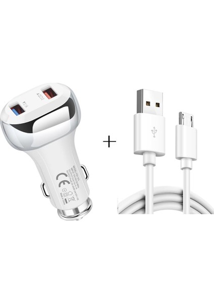 YSY-312 2 In 1 18 W Qc3.0 Çift USB Araç Şarj + 1m 3A USB Mikro USB Veri Kablosu Seti-Beyaz (Yurt Dışından)
