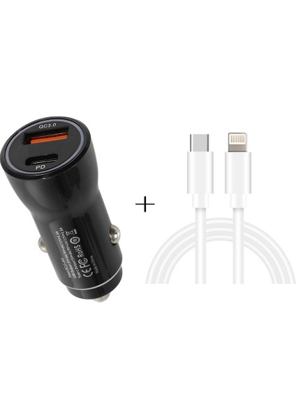 P21 Pd 20W 18W Usb-C / Tip-C A ile 8 Pin Veri Kablosu Seti ile USB Hızlı Araç Şarj Cihazı-Siyah (Yurt Dışından)