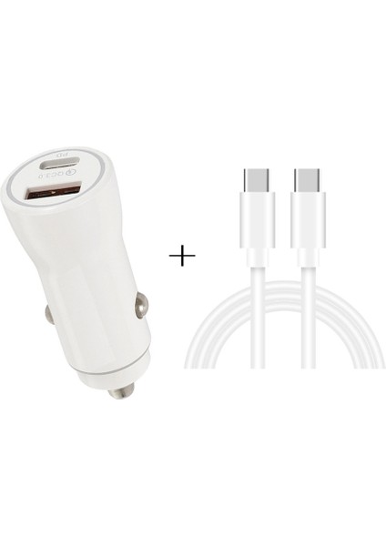 P21 Pd 20W 18W Usb-C / Tip-C ile Usb-C / Tip-C Veri Kablosu Set ile USB Hızlı Araç Şarj Cihazı-Beyaz (Yurt Dışından)