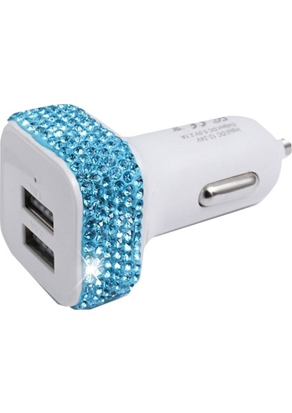Elmas Çivili Çift USB Çakmak Araba Şarj Cihazı-Gölü Mavi (Yurt Dışından)