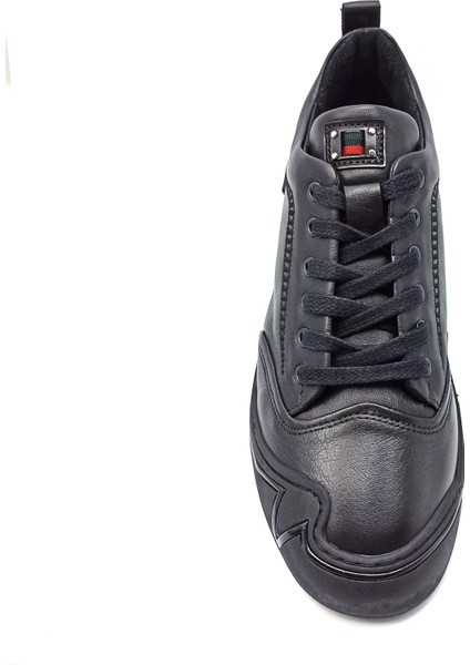 Siyah Deri Erkek Sneaker Ayakkabı