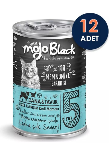 Mycat Mojo Black Chunk Parça Dana & Tavuk Etli Kedi Konservesi 400 gr 12'li